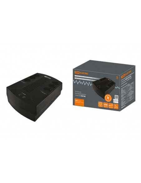 Источник бесперебойного питания ИБП 650 ВА 6 розеток +2USB TDM