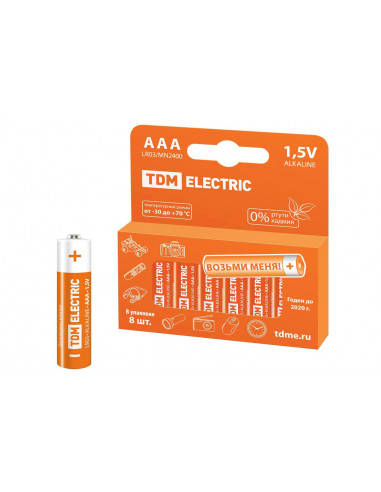Элемент питания LR03 AAA Alkaline 1,5V PAK-8 TDM