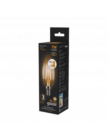 Лампа Gauss Filament Свеча 7W 550lm 2700К Е14...
