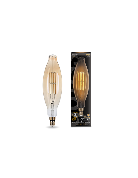 Лампа Gauss Filament BT120 6W 780lm 2400К Е27 golden straight LED 1/10