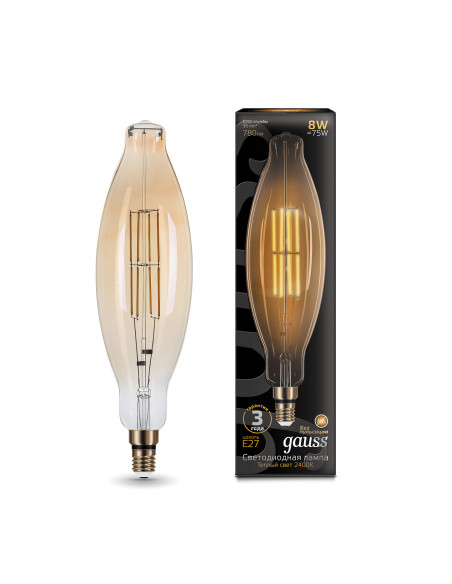 Лампа Gauss Filament BT120 6W 780lm 2400К Е27 golden straight LED 1/10