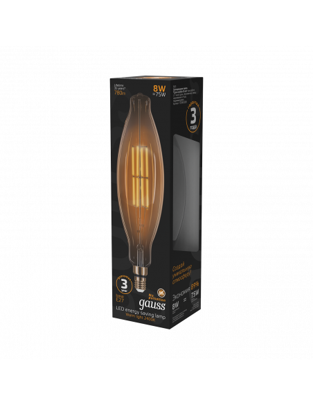 Лампа Gauss Filament BT120 6W 780lm 2400К Е27 golden straight LED 1/10