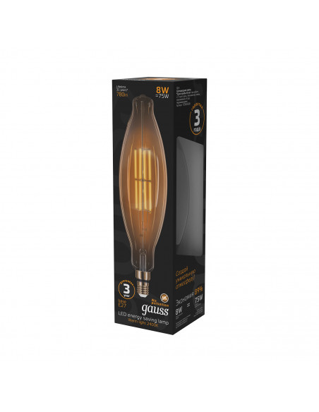 Лампа Gauss Filament BT120 6W 780lm 2400К Е27 golden straight LED 1/10