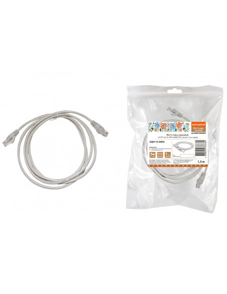 Патч-корд народный U/UTP Cat 5e 4PR 24AWG PVC, литой 1,5 м, серый