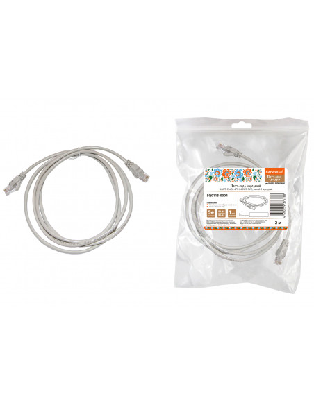 Патч-корд народный U/UTP Cat 5e 4PR 24AWG PVC, литой 2 м, серый