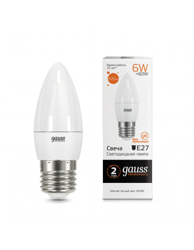 Лампа Gauss Elementary Свеча 6W 420lm 3000K Е27...