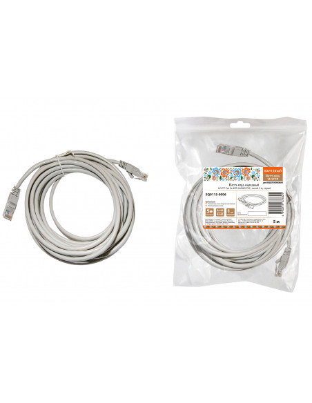 Патч-корд народный U/UTP Cat 5e 4PR 24AWG PVC, литой 5 м, серый