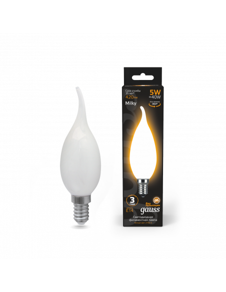 Лампа Gauss Filament Свеча на ветру 5W 450lm 4100К Е14 milky LED 1/10/50