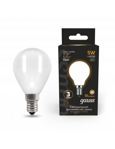 Лампа Gauss Filament Шар 5W 420lm 2700К Е14...