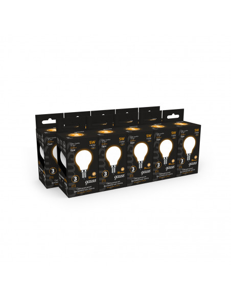 Лампа Gauss Filament Шар 5W 420lm 2700К Е14 milky LED 1/10/50