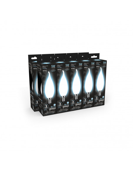 Лампа Gauss Filament Свеча на ветру 5W 450lm 4100К Е14 milky LED 1/10/50