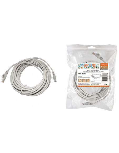 Патч-корд народный U/UTP Cat 5e 4PR 24AWG PVC, литой 10 м, серый