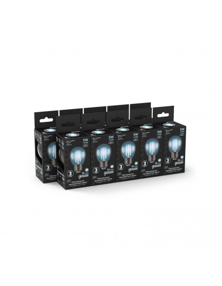 Лампа Gauss Filament Шар 5W 450lm 4100К Е27 LED 1/10/50