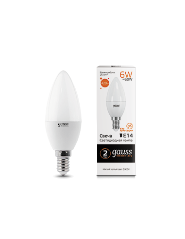 Лампа Gauss Elementary Свеча 6W 420lm 3000K Е14...