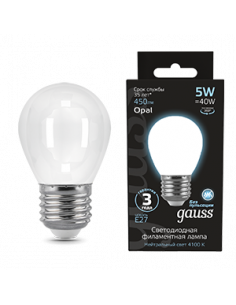 Лампа Gauss Filament Шар 5W 450lm 4100К Е27 milky LED...