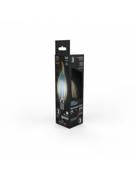 Лампа Gauss Filament Свеча на ветру 5W 420lm 4100К Е14 golden LED 1/10/50