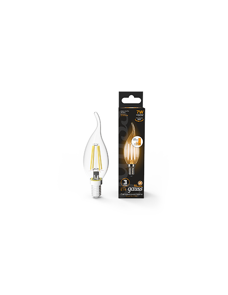 Лампа Gauss Filament Свеча на ветру 7W 550lm 2700К Е14 шаг. диммирование LED 1/10/50