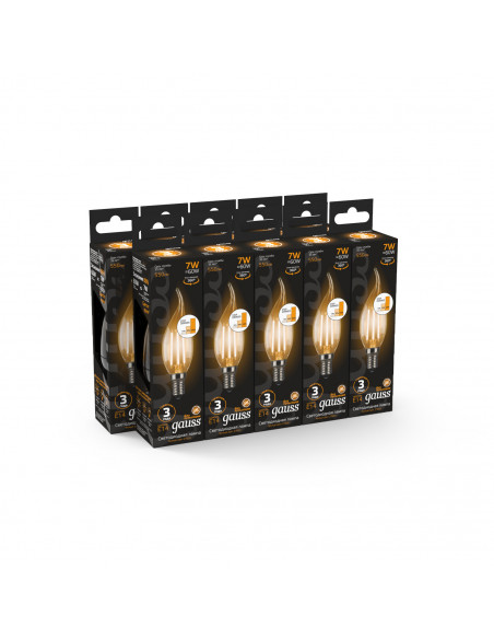 Лампа Gauss Filament Свеча на ветру 7W 550lm 2700К Е14 шаг. диммирование LED 1/10/50