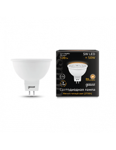 Лампа Gauss MR16 12V 5W 500lm 3000K GU5.3 LED 1/10/100