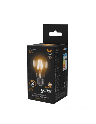 Лампа Gauss Filament А60 8W 740lm 2700К Е27 LED...