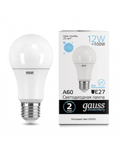 Лампа Gauss Elementary A60 12W 1170lm 6500K E27 LED 1/10/50