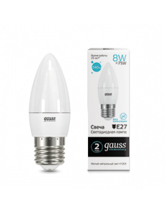 Лампа Gauss Elementary Свеча 8W 540lm 4100K Е27 LED 1/10/100