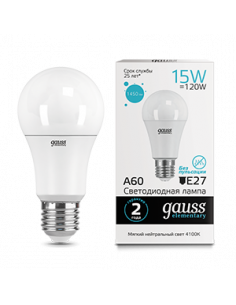Лампа Gauss Elementary A60 15W 1450lm 4100K E27 LED 1/10/50 2