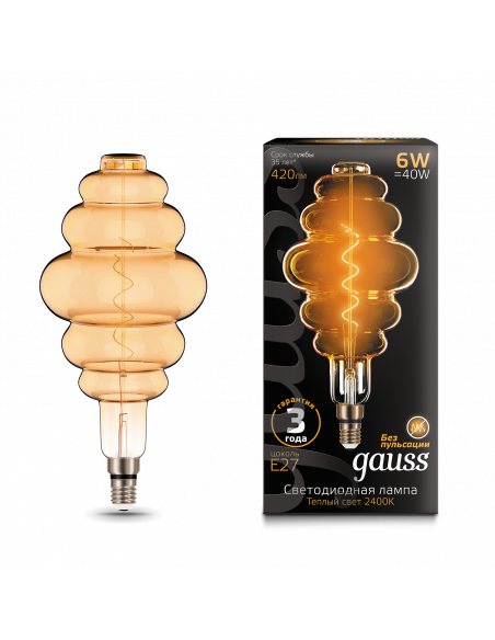 Лампа Gauss Filament Honeycomb 6W 420lm 2400К Е27 golden flexible LED 1/6