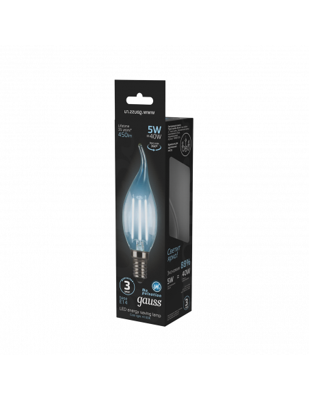Упаковка 10 штук Лампа Gauss Filament Свеча на ветру 5W 450lm 4100К Е14 LED 1/10/50