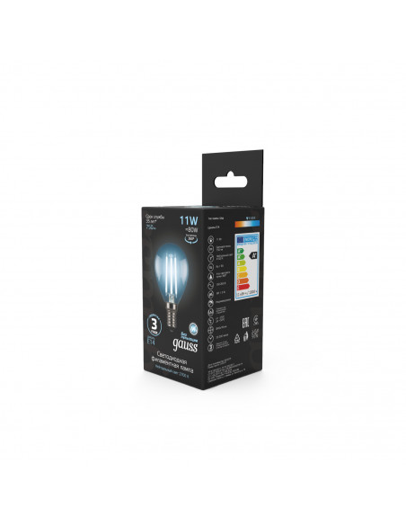 Лампа Gauss Filament Шар 11W 750lm 4100К Е14 LED 1/10/50