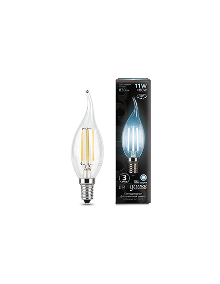 Лампа Gauss Filament Свеча на ветру 11W 830lm 4100К Е14 LED 1/10/50