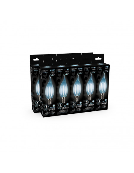 Лампа Gauss Filament Свеча на ветру 11W 830lm 4100К Е14 LED 1/10/50