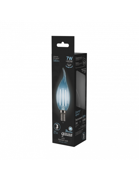 Лампа Gauss Filament Свеча на ветру 7W 580lm 4100К Е14 LED 1/10/50