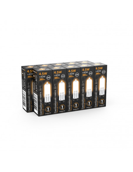 Лампа Gauss G9 AC220-240V 4.5W 380lm 3000K стекло LED 1/10/200