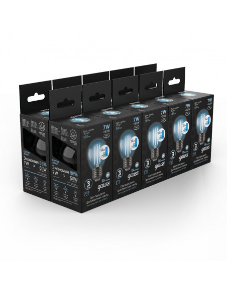 Лампа Gauss Filament Шар 7W 580lm 4100К Е27 шаг. диммирование LED 1/10/50