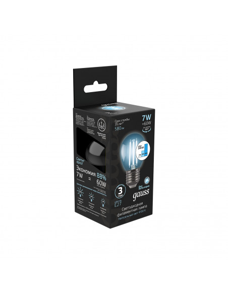 Лампа Gauss Filament Шар 7W 580lm 4100К Е27 шаг. диммирование LED 1/10/50