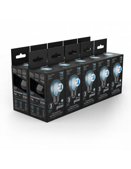 Лампа Gauss Filament Шар 7W 580lm 4100К Е27 шаг. диммирование LED 1/10/50