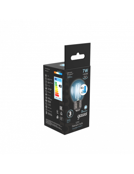 Лампа Gauss Filament Шар 7W 580lm 4100К Е27 шаг. диммирование LED 1/10/50