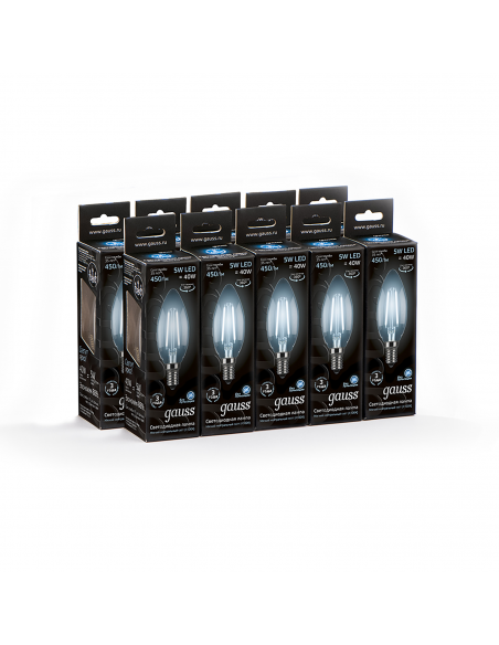 Лампа Gauss Filament Свеча 5W 450lm 4100К Е14 LED 1/10/50