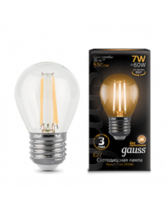 Лампа Gauss Filament Шар 7W 550lm 2700К Е27 LED 1/10/50
