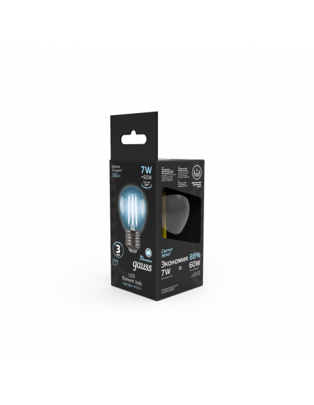 Лампа Gauss Filament Шар 7W 580lm 4100К Е27 LED 1/10/50