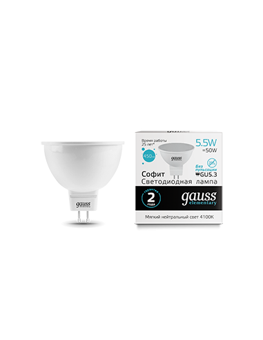 Лампа Gauss Elementary MR16 5.5W 450lm 4100К...