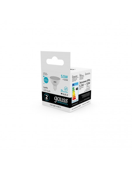 Лампа Gauss Elementary MR16 5.5W 450lm 4100К GU5.3 LED 1/10/100