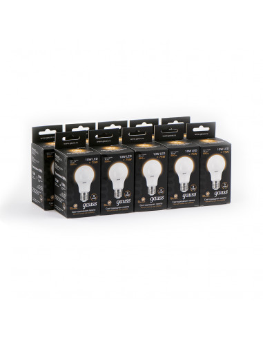 Лампа Gauss A60 10W 880lm 3000K E27 LED 1/10/50