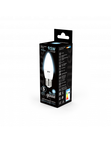 Лампа Gauss Свеча 9.5W 950lm 4100К E27 LED...