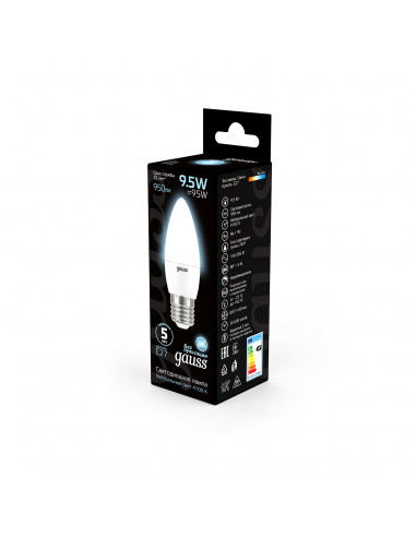 Лампа Gauss Свеча 9.5W 950lm 4100К E27 LED...