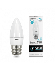 Лампа Gauss Elementary Свеча 6W 450lm 4100K Е27 LED 1/10/100