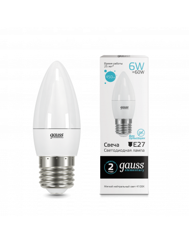 Лампа Gauss Elementary Свеча 6W 450lm 4100K Е27...