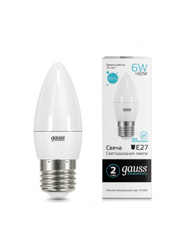 Лампа Gauss Elementary Свеча 6W 450lm 4100K Е27...