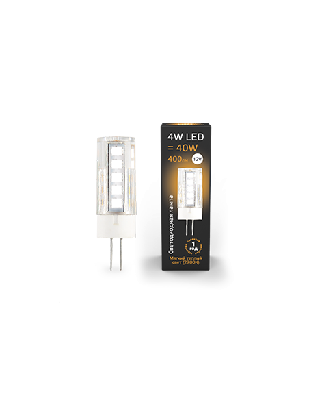 Лампа Gauss G4 12V 4W 400lm 2700K керамика LED 1/10/200